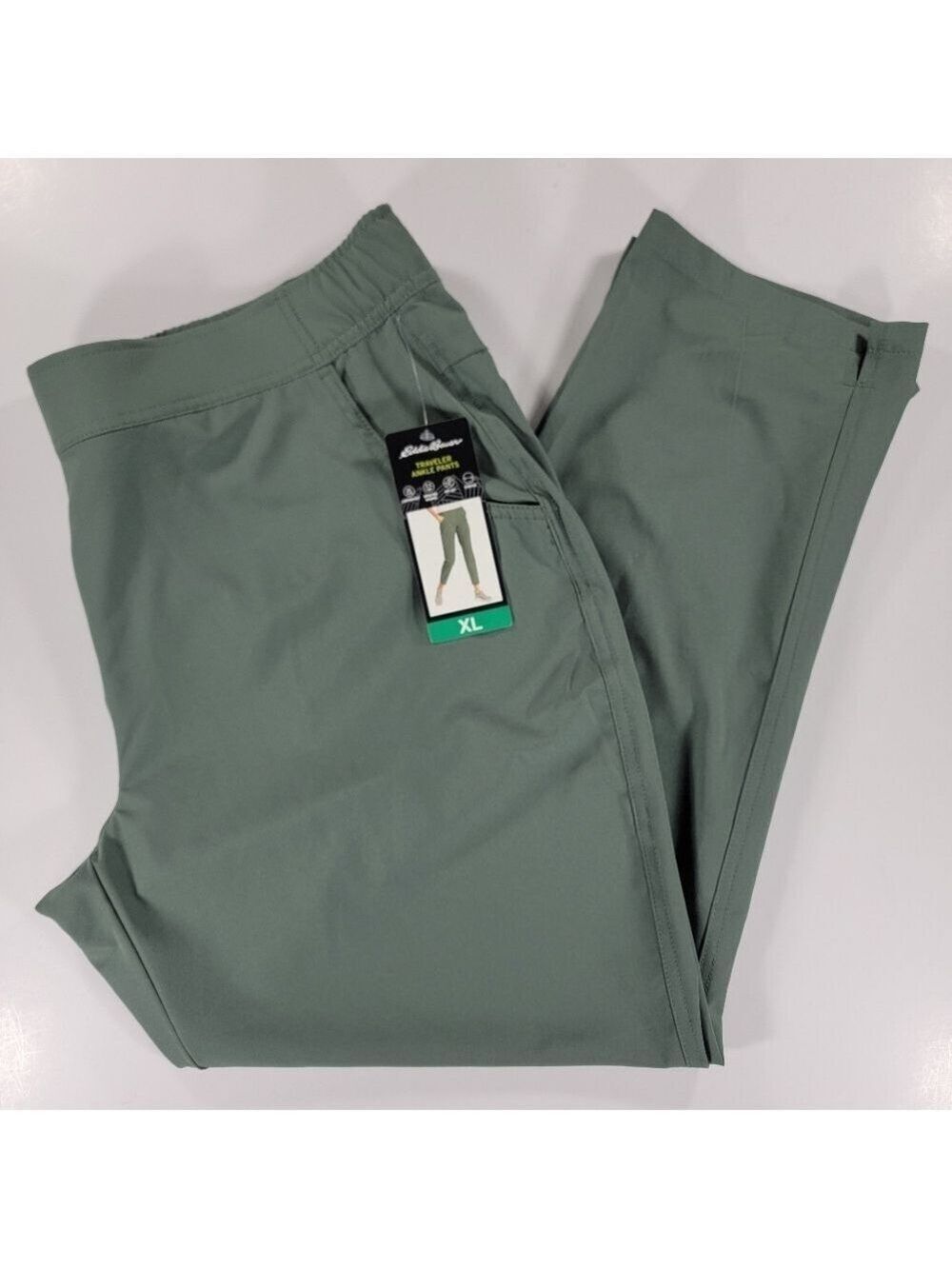 NEW Eddie Bauer Traveler Ankle Pants Women XL Lightweight Green Pull On Stretch